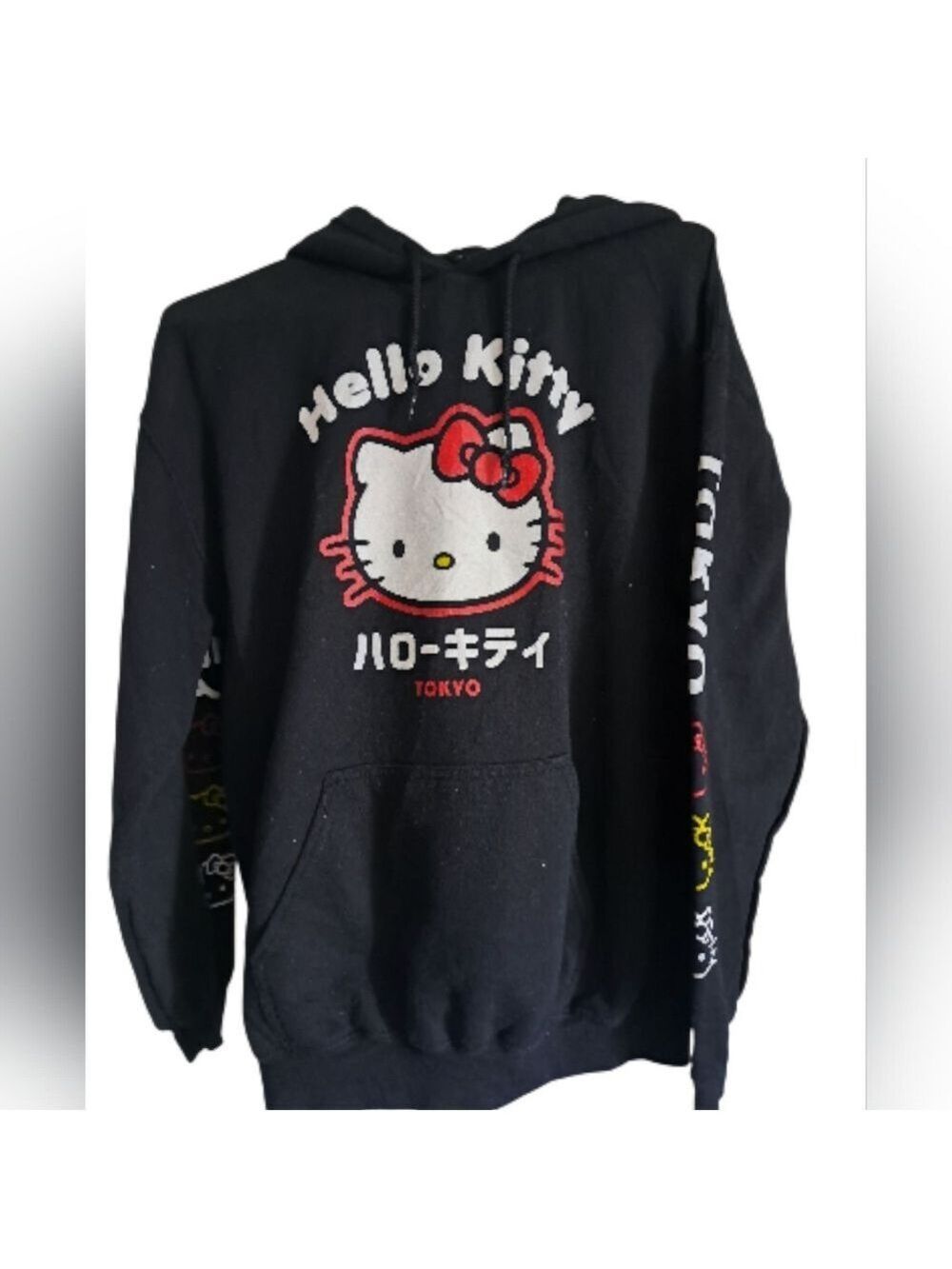 SANRIO HELLO KITTY black hooded sweater cotton blend Y2K ANIME cozy comfort M-L